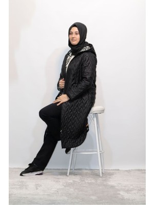 Zey&Ka Butik Büyük Beden Velboa Içi Kürklü Fermuarlı Kapitonne Mont