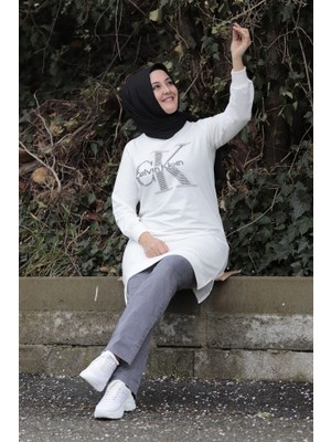 Zey&Ka Butik Taş Baskı Sweatshirt Tunik