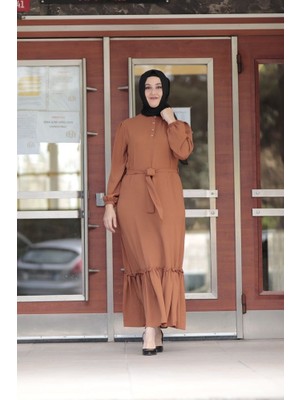 Zey&Ka Butik Büyük Beden Belden Bağlamalı Kolu Lastikli Elbise