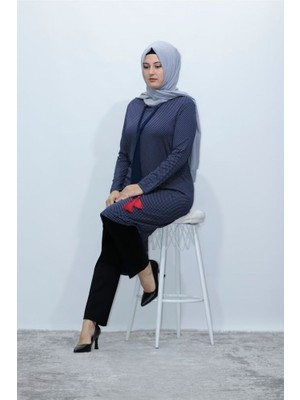 Zey&Ka Butik Büyük Beden Puantiye Baskılı Püsküllü Penye Tunik
