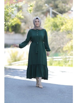 Zey&Ka Butik Büyük Beden Belden Bağlamalı Kolu Lastikli Elbise