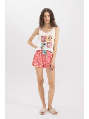 DeFacto Fall in Love Disney Mickey & Minnie Atlet Şortlu Pijama Takımı B8740AX24SM