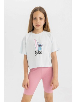 DeFacto Kız Çocuk Disney Lilo & Stitch Bisiklet Yaka Kısa Kollu Tişört C4834A824SM