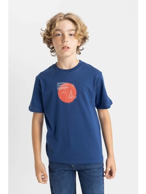 DeFacto Erkek Çocuk Baskılı Kısa Kollu Bisiklet Yaka Tişört Regular Fit Akrilik Kumaş