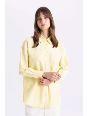 DeFacto Relax Fit Baskılı Poplin Uzun Kollu Gömlek Tunik C7827AX24SM