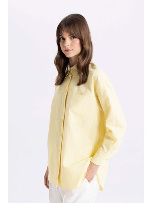 DeFacto Relax Fit Baskılı Poplin Uzun Kollu Gömlek Tunik C7827AX24SM