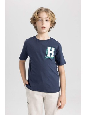 DeFacto Erkek Çocuk Bisiklet Yaka Baskılı Kısa Kollu Tişört