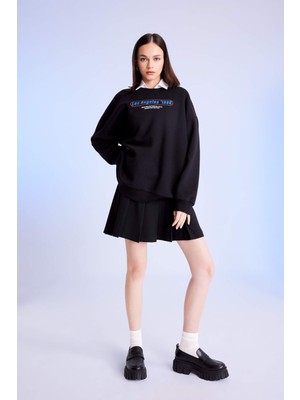 DeFacto Oversize Fit Bisiklet Yaka Baskılı Kalın Kumaş Sweatshirt D4939AX24AU