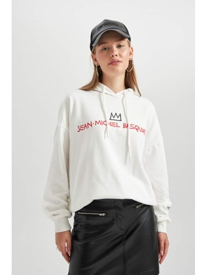 DeFacto Coool Jean Michel Basquiat Oversize Fit Kapüşonlu Kalın Sweatshirt B3627AX23WN