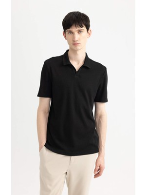 DeFacto Slim Fit Dar Kesim Polo Yaka Kısa Kollu Siyah Tişört W9274AZ24SM