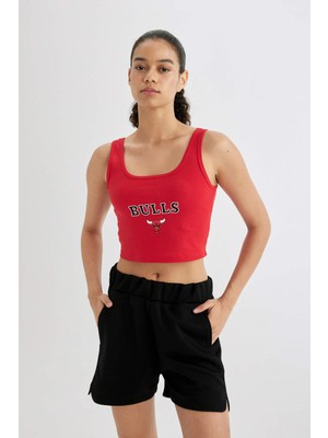 DeFactoFit NBA Chicago Bulls Crop Bisiklet Yaka Ribana Atlet B9960AX24SM