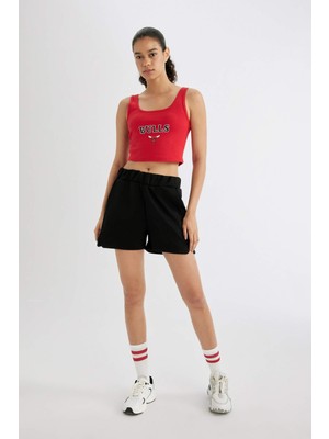 DeFactoFit NBA Chicago Bulls Crop Bisiklet Yaka Ribana Atlet B9960AX24SM