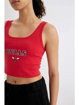 DeFactoFit NBA Chicago Bulls Crop Bisiklet Yaka Ribana Atlet B9960AX24SM