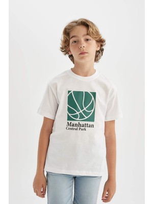 DeFacto Erkek Çocuk Bisiklet Yaka Baskılı Kısa Kollu Tişört D0431A824HS