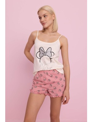 DeFacto Fall in Love Disney Mickey & Minnie Bridal Askılı Şortlu Pijama Takımı C5561AX24SM