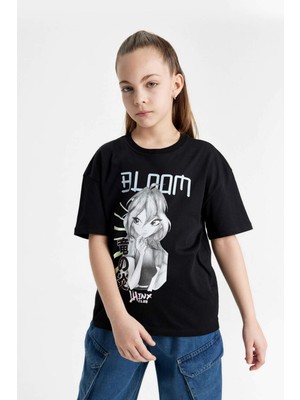 DeFacto Kız Çocuk Winx Club Relax Fit Bisiklet Yaka Kısa Kollu Tişört C2464A824SM