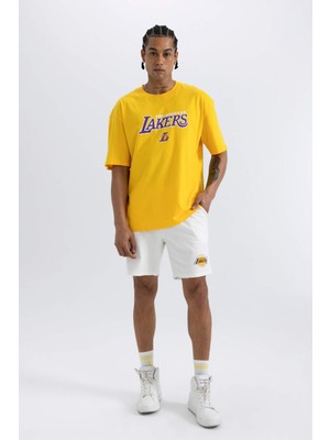 DeFactoFit NBA Los Angeles Lakers Oversize Geniş Kalıp Kısa Paça Şort A3908AX24SM