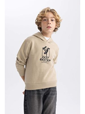 DeFacto Erkek Çocuk Baskılı Kapüşonlu Kalın Sweatshirt B8998A823CW