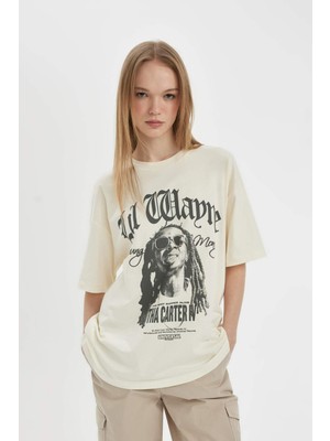 DeFacto Coool Lil Wayne Oversize Geniş Kalıp Bisiklet Yaka Kısa Kollu Tişört