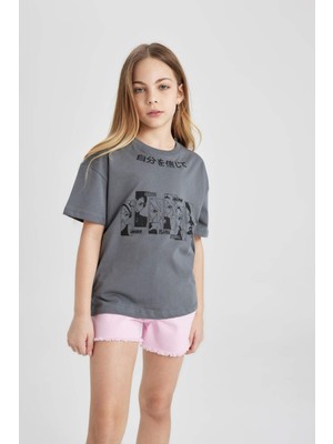 DeFacto Kız Çocuk Winx Club Oversize Geniş Kalıp Bisiklet Yaka Kısa Kollu Tişört C2465A824SM