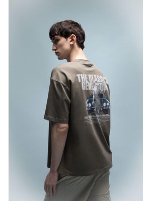 DeFacto Oversize Geniş Kalıp Bisiklet Yaka Baskılı Kısa Kollu Tişört C3627AX24SP