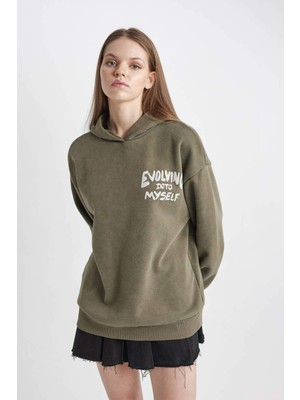 DeFacto Coool Oversize Fit Sırt Baskılı Kapüşonlu Yıkamalı Soluk Efektli Sweatshirt C2105AX24SP