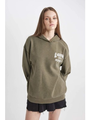 DeFacto Coool Oversize Fit Sırt Baskılı Kapüşonlu Yıkamalı Soluk Efektli Sweatshirt C2105AX24SP