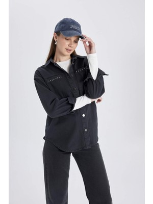 DeFacto Relax Fit Gabardin Uzun Kollu Gömlek Tunik B8308AX24SP