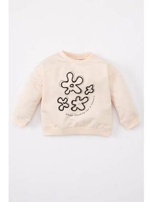 Defacto Kız Bebek Bisiklet Yaka Çiçek Baskılı Sweatshirt C0721A524Sp