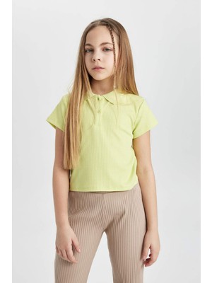 DeFacto Slim Fit Dar Kesim Polo Yaka Basic Düz Fitilli Kaşkorse Kısa Kollu Tişört Kız Çocuk Z7794A624SM