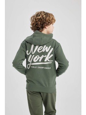 DeFacto Erkek Çocuk Kapüşonlu Baskılı Fermuarlı Basic Sweatshirt B6447A824SP