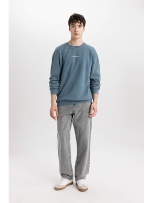 DeFacto Comfort Regular Fit Rahat Kalıp Bisiklet Yaka Sırt Baskılı Yıkamalı Soluk Efektli Sweatshirt C1664AX24SP