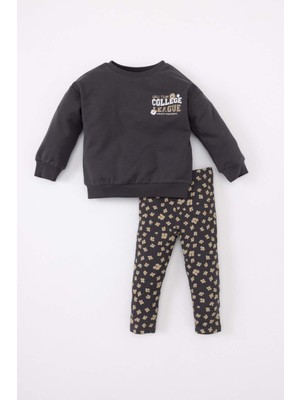 DeFacto Kız Bebek Çiçekli Sweatshirt Tayt 2'li Takım C0742A524SP