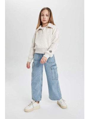 DeFacto Kargo Fit Geniş Paça Jean Pantolon Kız Çocuk B4950A824SP