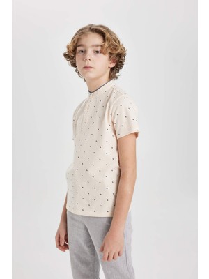 DeFacto Erkek Çocuk Hakim Yaka Kısa Kollu Polo Tişört Desenli Günlük Stil Pamuklu 7 - 8 Yaş