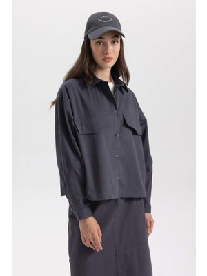 DeFacto Relax Fit Gabardin Basic Uzun Kollu Gömlek Tunik B2677AX23AU