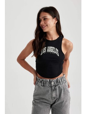 DeFacto Fitted Baskılı Bisiklet Yaka Crop Atlet A6298AX23SM