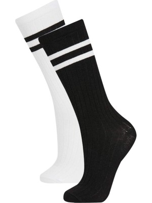 DeFacto Kız Çocuk 2'li Pamuklu Uzun Çorap B5073A8NS