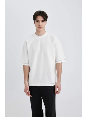 DeFacto Loose Fit Bisiklet Yaka Kısa Kollu Ağır Kumaş Tişört C0147AX24SP