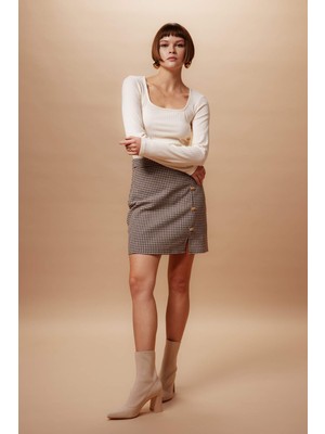 DeFacto A Kesim Kareli Astarlı Mini Etek Y7248AZ23AU