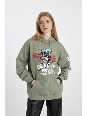 DeFacto Coool Guns N' Roses Oversize Fit Kapüşonlu Kalın Sweatshirt B3007AX23WN