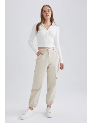 DeFacto Coool Gabardin Jogger Pantolon Basic Düz Normal Bel Kargo Cepli B0454AX23AU