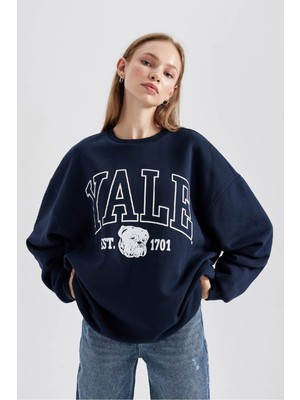 DeFacto Yale University Oversize Fit Bisiklet Yaka Kalın Sweatshirt B2539AX23WN