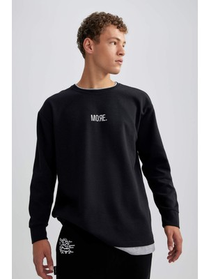 DeFacto Oversize Fit Geniş Kalıp Bisiklet Yaka Baskılı Sweatshirt Y8236AZ23AU