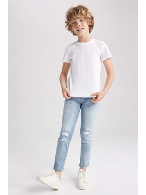 DeFacto Erkek Çocuk Slim Fit Dar Kesim Yırtık Detaylı Düz Paça Jean Pantolon
