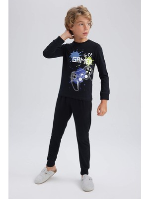 DeFacto Erkek Çocuk Baskılı Uzun Kollu Pijama Takımı A7076A823AU