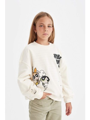 DeFacto Kız Çocuk PowerPuff Girls Oversize Geniş Kalıp Bisiklet Yaka Sweatshirt C9514A824AU