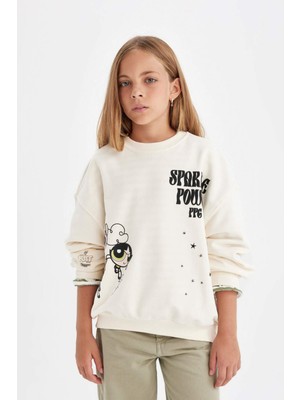 DeFacto Kız Çocuk PowerPuff Girls Oversize Geniş Kalıp Bisiklet Yaka Sweatshirt C9514A824AU