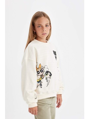 DeFacto Kız Çocuk PowerPuff Girls Oversize Geniş Kalıp Bisiklet Yaka Sweatshirt C9514A824AU