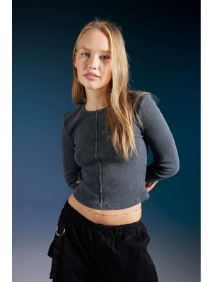 DeFacto Fitted Fitilli Kaşkorse Uzun Kollu Tişört B5729AX23AU